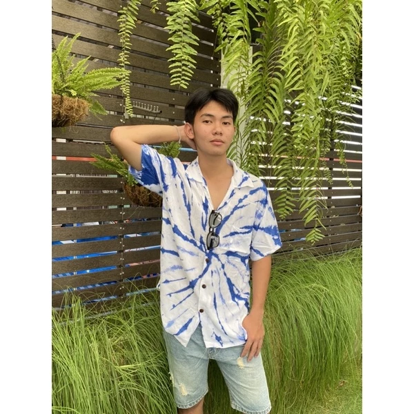 เสื้อเชิ๊ตมัดย้อมครามธรรมชาติ ผ้าฝ้ายแมมเบิด thumbnail 7