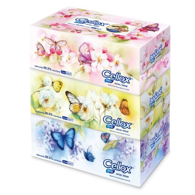 Cellox Flower เซลล็อกซ์ ฟลาวเวอร์ กระดาษเช็ดหน้า กระดาษทิชชู่ ขนาด 140/150แผ่น/กล่อง แพ็คละ6กล่อง Fa