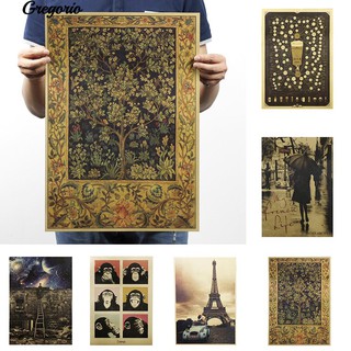 Gregorio Vintage Art กระดาษอาร์ตเวิร์ก Poster Tree of Life ตกแต่งหอไอเฟลสำหรับบาร์ Home