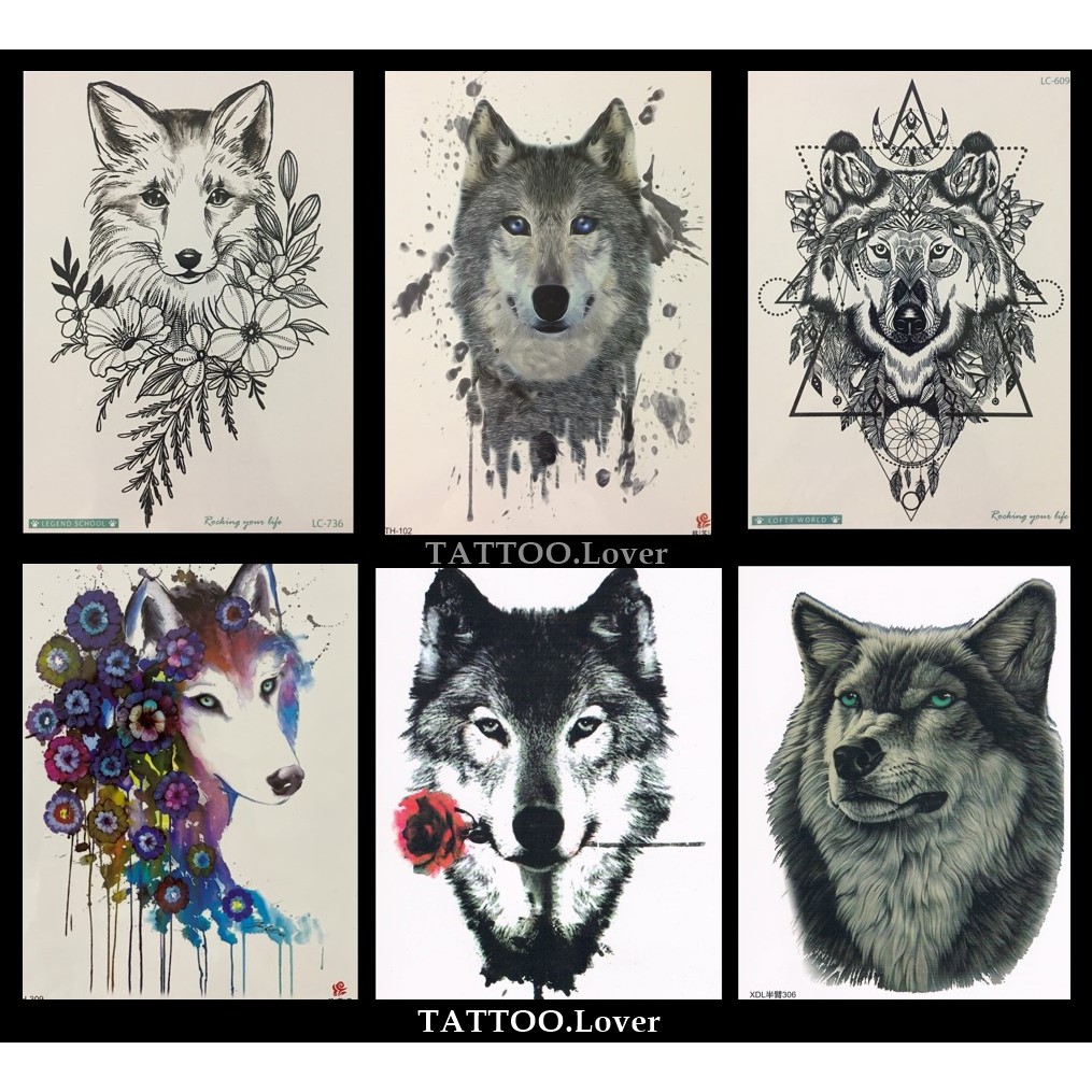 👍แทททูลายหมาป่า/สุนัขจิ้งจอก สวยเหมือนสักจริง🦊Tattoo สติ๊กเกอร์รอยสักปลอมชั่วคราวกันน้ำได้ ⭐️เก็บปลา