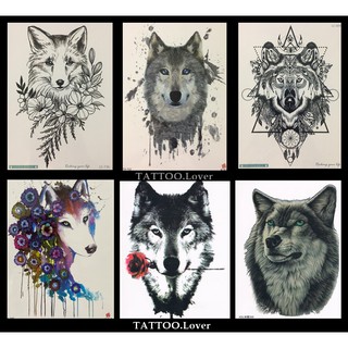 👍แทททูลายหมาป่า/สุนัขจิ้งจอก สวยเหมือนสักจริง🦊Tattoo สติ๊กเกอร์รอยสักปลอมชั่วคราวกันน้ำได้ ⭐️เก็บปลายทางได้