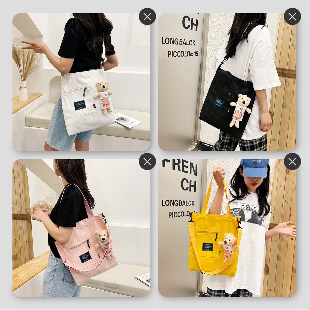 กระเป๋าสะพายแคนวาส เนื้อหนา ใบใหญ่แฟชั่น น่ารัก หมี ตุ๊กตา ราคา ถูกที่สุด ดีลบีเคเค แกลเลอรีภาพที่ 4