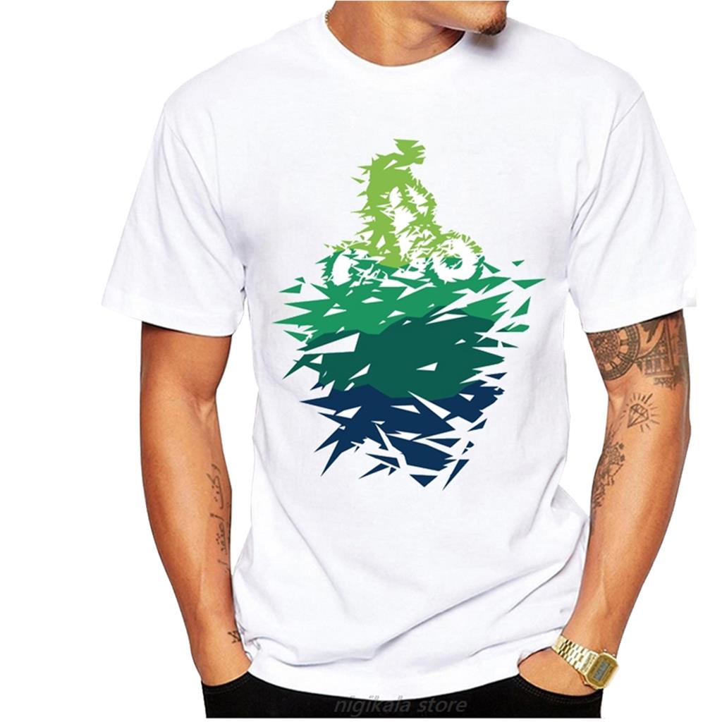 เสื้อยืดโอเวอร์ไซส์เสื้อยืดแขนสั้น พิมพ์ลายศิลปะนามธรรมจักรยานเสือภูเขา แฟชั่นสําหรับผู้ชายS-3XL