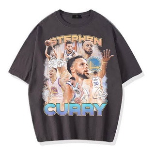 เสื้อผ้าผชผ้าฝ้าย 100%COTTONเสื้อยืดแขนสั้น พิมพ์ลาย STEPHEN CURRY VINTAGE โอเวอร์ไซซ์ สีเทาเข้ม s-5xlS-5XL