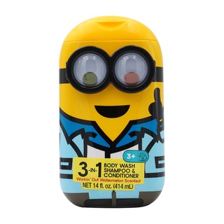 (สินค้านำเข้า)Minion 3+ Body Wash Shampoo &amp; Conditioner watermelon scent NET 14 FI. oz. 414ml. มินเนียน บอดี้ วอช แชมพู