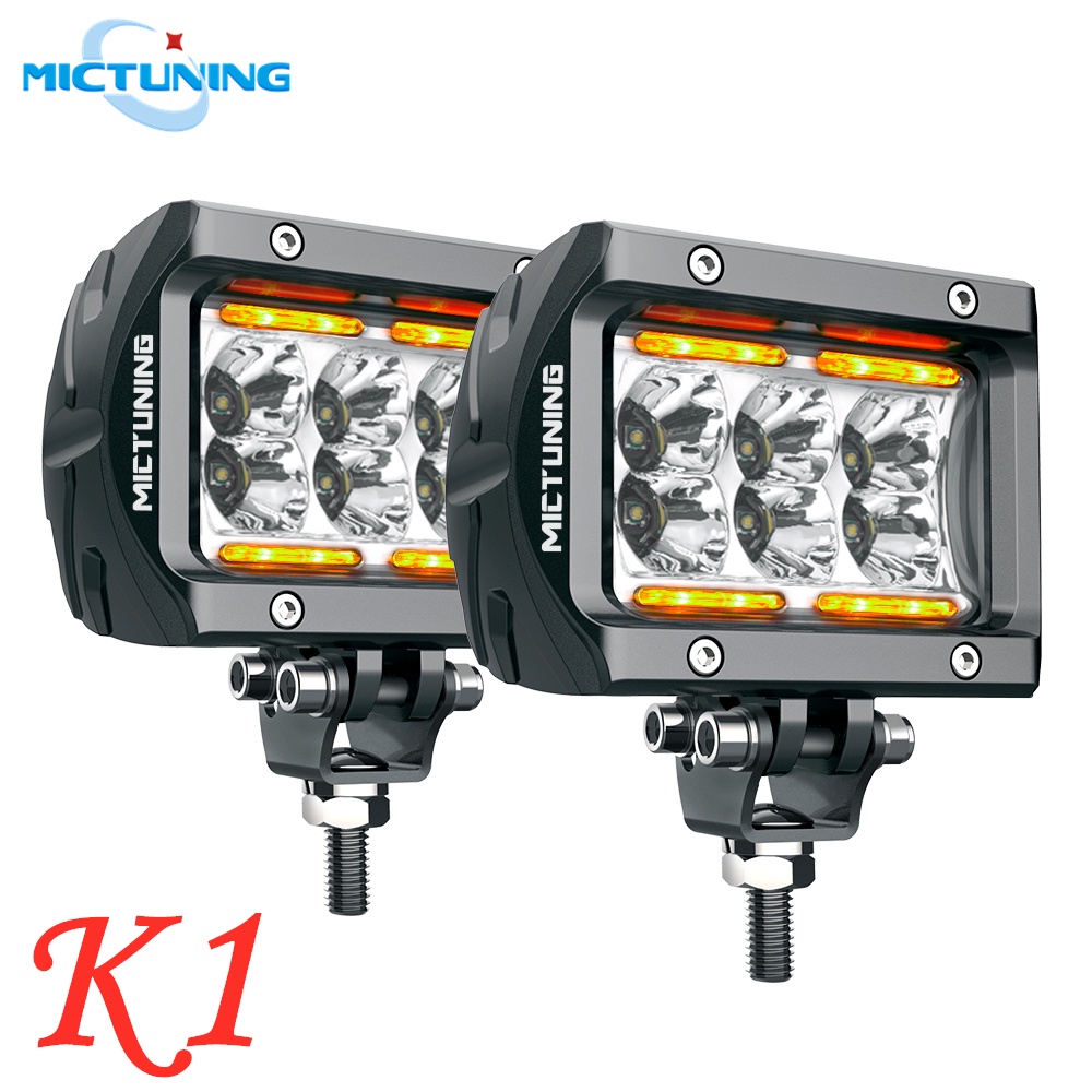 MICTUNING LED Work Light Bar 4'' 18W with Amber Ambient Light Spot/Off-Road Vehicle Driving Fog Ligh