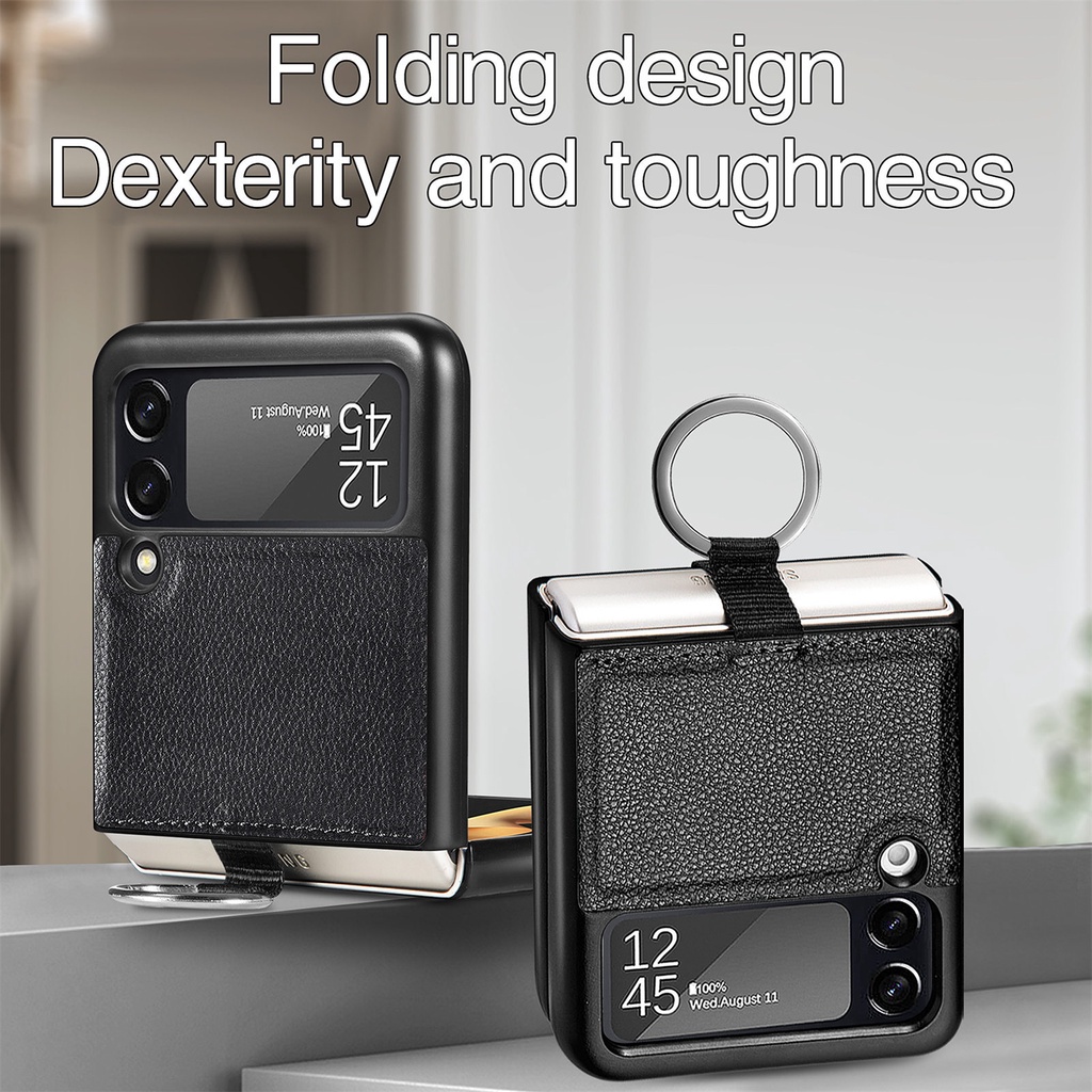 Fashion Litchi Grain Ring Case for Samsung Galaxy Z Flip3 Flip4 Flip 3 4 5G Cover Anti-fall luxury leather Phone Cases for Flip3 With Ring Casing #8