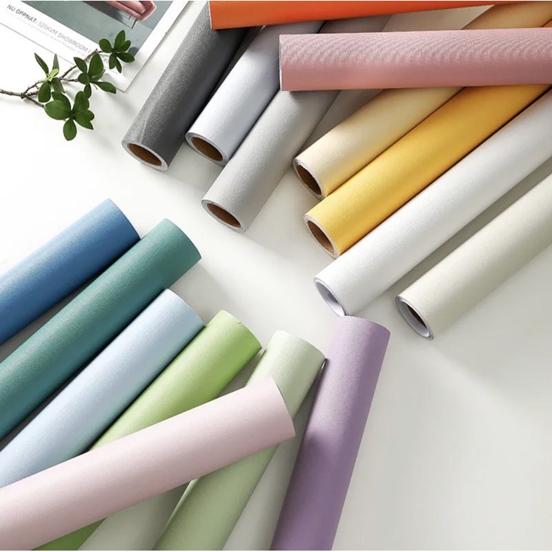 วอลเปเปอร์สีพื้น สีขาว สีเทา สีชมพู สติ๊กเกอร์ติดผนัง กาวในตัว