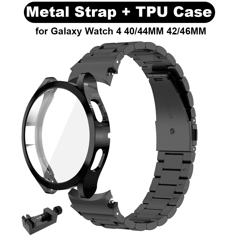 สายโลหะ + เคส Tpu สําหรับ samsung galaxy watch 4 40/44 มม. คลาสสิก 46 มม. 42 มม. เคสป้องกันสายสแตนเลส