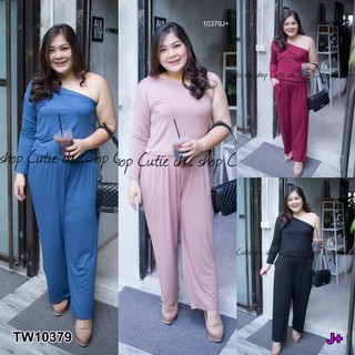 TwinsShopVip💗พร้อมส่ง TW10379 Set #BigSize เสื้อครอปปาดไหล่+กางเกงขายาว