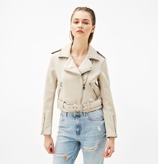 Bershka Beige Nude Faux Suede Biker Jacket
