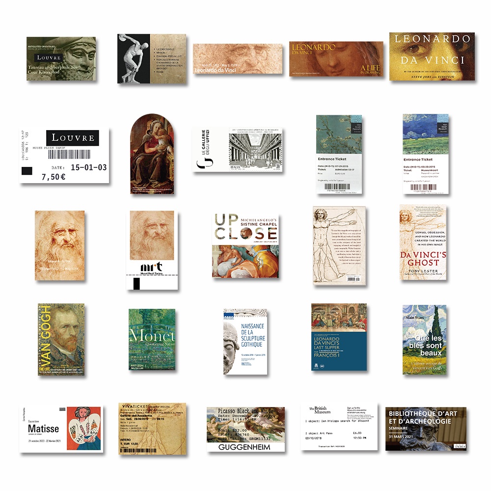 50pcs วรรณกรรม Art Museum Ticket Roots Da Vinci Van Gogh ภาพวาดที่มีชื่อเสียงสติกเกอร์กันน้ําสเก็ตบอร์ดแล็ปท็อปกระเป๋าเดินทาง Graffiti สติกเกอร์ - รูปที่ 4
