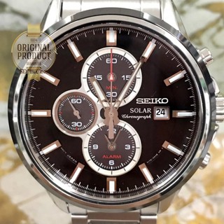 SEIKO Solar Alarm Chronograph Mens Watch รุ่น SSC255P1 - สีเงิน/สีดำ