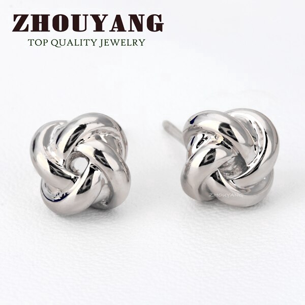 Zhouyang(โจวหยาง) ด้านคุณภาพผู้หญิงคลาสสิกสี กุหลาบสีทอง เครื่องประดับแฟชั่นเรขาคณิตรูปร่าง ต่างหู ZYE103 ZYE104