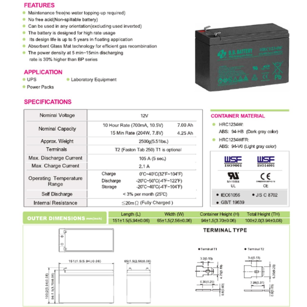 ♗❆BB Battery UPS แบตเตอรี่ยูพีเอส แบตเตอรี่แห้ง 12v9ah(12v34w) รุ่น HRC1234W ใช้แทน HR9-12 High Rate