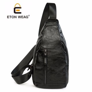 ETONWEAG กระเป๋าคาดอก สะพายข้าง สไตล์ เรโทร (Retro Style)  PU Leather (สีดำ/Black)