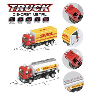 รถบรรทุก dhl &amp; shell 1/32 มีไฟมีเสียง หัวเหล็กราคา คันล่ะ 120 บาท สนใจกดสั่งได้เลยครับ