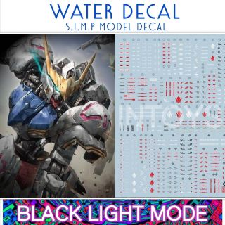 Water Decal MG 1/100 BARBATOS​ ยี่ห่อ S.I.M.P. Model Decal ( เรืองแสงในแสงแบล็คไลท์ )​