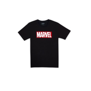 Marvel Men logo Flock Print Micro Brush T-Shirt - เสื้อมาร์เวลผู้ชายพิมพ์กำมะหยี่ ผ้าไมโครบรัช สินค้าลิขสิทธ์แท้100% characters studio