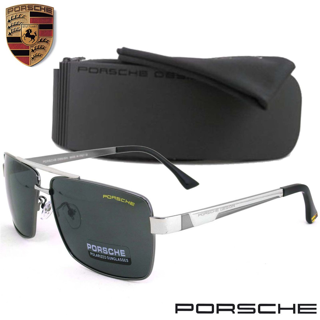 Polarized แว่นกันแดด แฟชั่น รุ่น PORSCHE UV 8712 C-3 สีเงินเลนส์ดำ เลนส์โพลาไรซ์ ขาข้อต่อ สแตนเลส สต