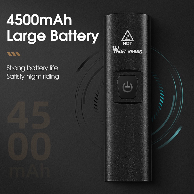 WEST BIKING IPX6ไฟจักรยานกันน้ำ1300Lumens 4500 MAhไฟLEDแบบสว่างจักรยานไฟหน้ายูเอสบีชาร์จได้ขี่จักรยานโคมไฟไฟท้ายอุปกรณ์ขี่จักรยานกลางแจ้ง - รูปที่ 3