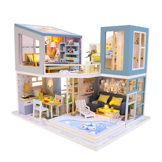 (มีไฟ+ที่ครอบ+เพลง) บ้าน DIY บ้านตุ๊กตา โมเดลบ้าน Mini Doll House