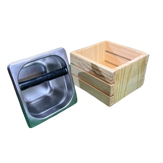 2023 Coffee Knock Box Stainless Steel Wood Coffee Grounds Container Box ที่ใส่ถังเคาะกาแฟ DS01-10 เคลือบแลคเกอร์