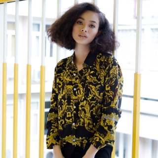 Japanese Silk Shirt (Black Versace Print)