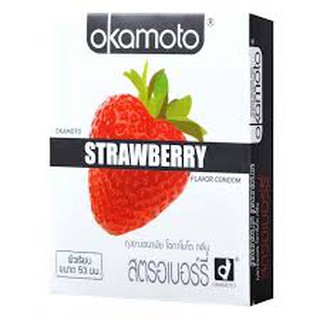 ถุงยางอนามัยโอกาโมโต สตรอเบอร์รี่ ผิวเรียบ 53 มม. Okamoto Strawberry