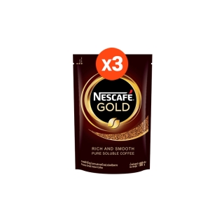 NESCAFÉ Gold Freeze Dried Instant Coffee เนสกาแฟ โกลด์ กาแฟสำเร็จรูป ชนิดฟรีซดราย แบบถุง ขนาด 180 กรัม (แพ็ค 3 ถุง) NESCAFE