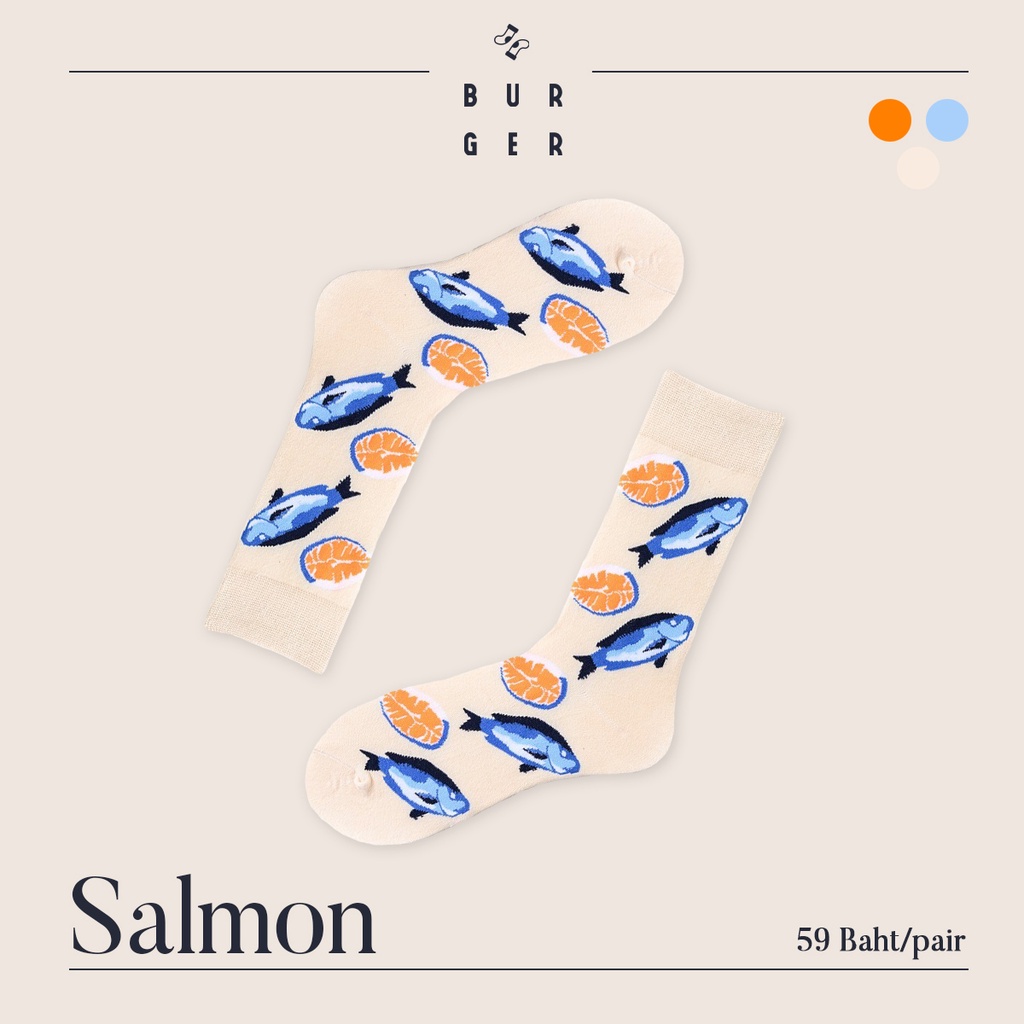 Salmon ถุงเท้าแฟชั่น ลายแซลมอน สายคิ้วท์ สตรีท ครึ่งแข้ง วินเทจ ราคาถูก คุณภาพดี