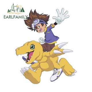 Earlfamily สติกเกอร์ ลายการ์ตูน Digimon Adventure กันน้ํา สําหรับติดตกแต่งประตูรถยนต์ 13 ซม. x 10.5 ซม.