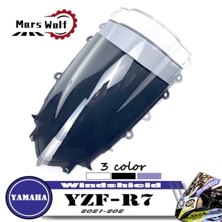 ที่บังแดดกระจกหน้ารถจักรยานยนต์ สีดํา สําหรับ YAMAHA YZF R7 2021-2022 YZF-R7 21-22 Double Bubble 2021-2022