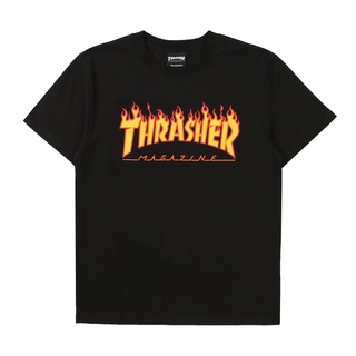 [S-5XL] Thrasher เสื้อยืด ผ้าฝ้าย พิมพ์ลายโลโก้เปลวไฟ สไตล์คลาสสิก แฟชั่นฤดูใบไม้ผลิ และฤดูร้อน ใหม่