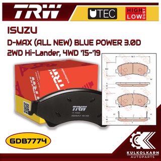 ผ้าเบรคหน้า TRW สำหรับ ISUZU D-MAX (ALL NEW) BLUE POWER 3.0D 2WD Hi-Lander, 4WD 15-19 (GDB7774)