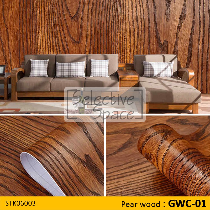 สติ๊กเกอร์ลายไม้ สติ๊กเกอร์ติดผนัง วอลเปเปอร์ มีกาวในตัว สติกเกอร์ DIY  รุ่น STK-06003 สี GWC-01