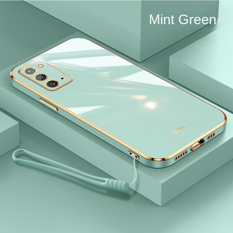 Samsung Galaxy Note 10 + Plus Note20 Ultra 10 Lite หรูหรา ขอบสี่เหลี่ยม ชุบ ด้านหลัง TPU เคสนิ่ม พร้อมสายคล้อง เคสมันวาว