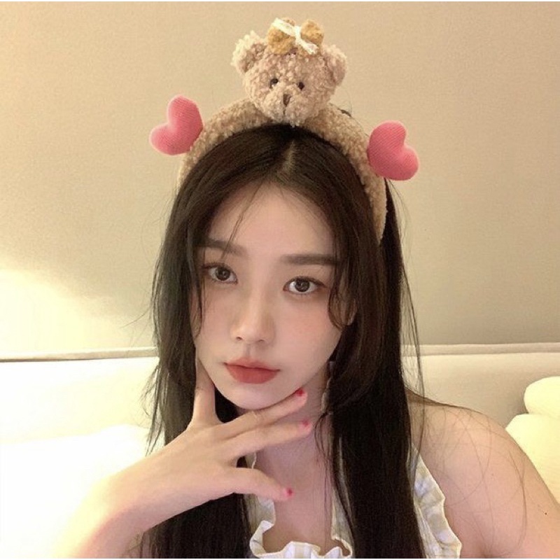 คาดผมตุ๊กตา หัวหมีมีหัวใจ น่ารักๆ น้องหมีขนฟูนุ่มนิ่มมากๆสินค้าใหม่ของเกาหลี ที่คาดผมผ้ากำมะหยี่