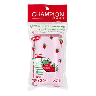 CHAMPION ถุงขยะแชมเปี้ยน แบบม้วน กลิ่นสตรอเบอรี่ ขนาด 18 x 20 นิ้ว (แพ็ค 30 ใบ) สีชมพู