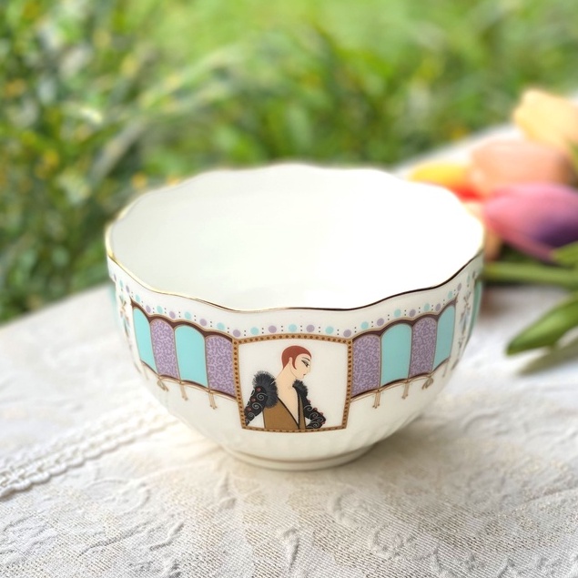 *มีตำหนิ* ชาม 1990's Vintage Shiseido Hanatsubaki Club Esprit D' Erte Bone China Japan ลายสวย ชามข้า