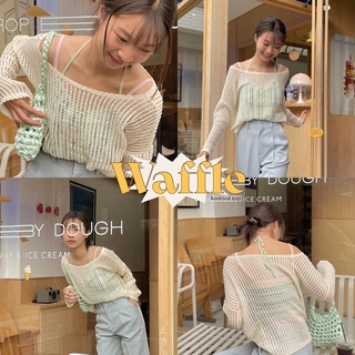 (พร้อมส่ง) best seller 🧇 สีครีม waffle knitted top เสื้อตาข่าย แขนยาว ซีทรู ผ้านุ่ม sweetlikehoney.store