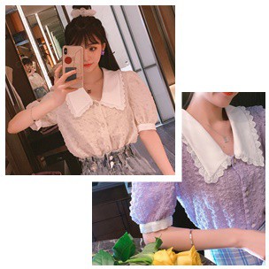 เสื้อแขนพองสั้นสีม่วง