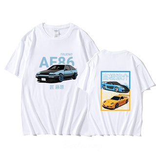 คอลูกเรือใหม่ เสื้อยืดลําลอง แขนสั้น คอกลม พิมพ์ลายอนิเมะ Initial Drift Ae86 สไตล์ญี่ปุ่น สําหรับผู้ชายS-5XL