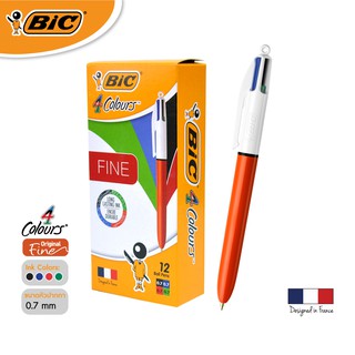 [Official Store] BIC บิ๊ก ปากกา 4 Colours Original Fine ปากกาลูกลื่น น้ำหมึก4in1 หัวปากกา 0.7 mm. จำนวน 12 ด้าม