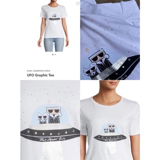 เสื้อยืดสีขาว Karl Lagerfeld  UFO Graphic  Tee รุ่นมีเพชร