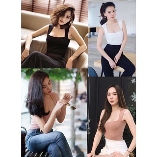 🎉Nidnoomstudio👙เสื้อกล้ามคอเหลี่ยม✨เสื้อใบเฟิร์น✨ตัวยาวผ้า 2ชั้น (192)