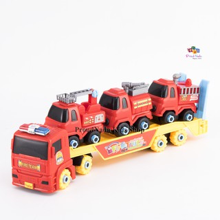 ProudNada Toys รถบรรทุกดับเพลิง 3 คัน SHUNQILE Cartoon Fire Truck Trailer combinations NO.8637