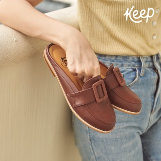 KEEP HONEY DAY : Brown รองเท้าเปิดส้นหัวเข็มขัด