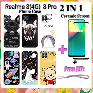 เคสโทรศัพท์ 2 IN 1 Realme 8 8 Pro พร้อมกระจกนิรภัยกันรอยหน้าจอเซรามิค ฟิล์มโค้ง การ์ตูน