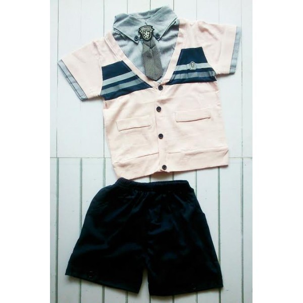 Kemeja Children& 39;s Set Shirt Vest Set 3IN1 PINK Vest Shirt Vest Tie Shorts อายุ 2 ถึง 6 ปี